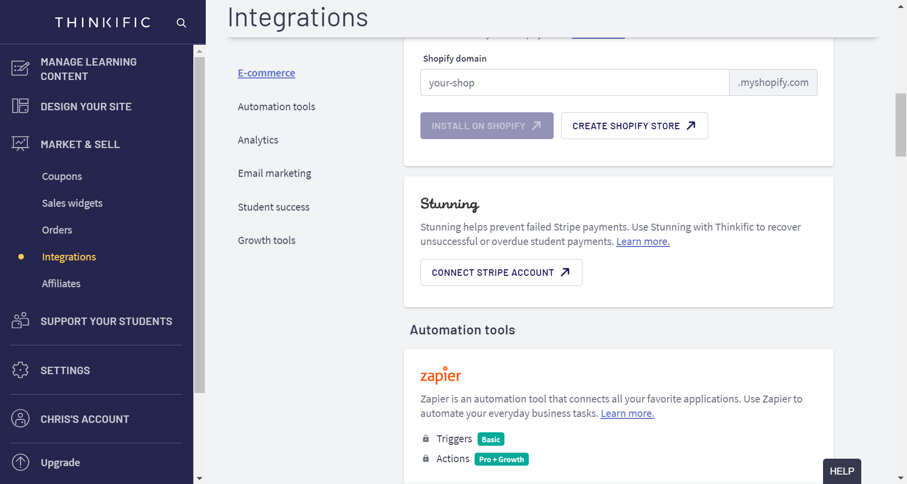 thinkific features integrations